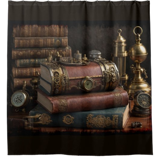 Steampunk  boeken douchegordijn (Voorkant)