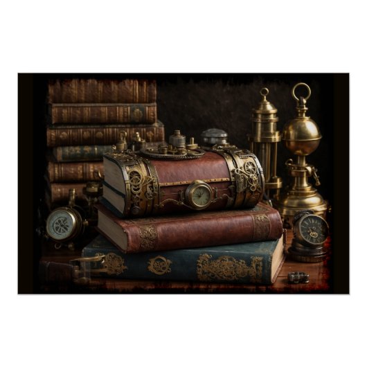 Steampunk  boeken perfect poster (Voorkant)