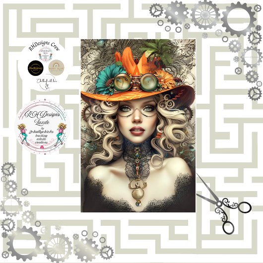 Steampunk Boheemse stijl Lady Decoupage Tissuepapier