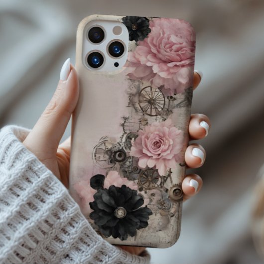  Steampunk Boho Roze & Zwarte Bloemen Case-Mate iPhone Case