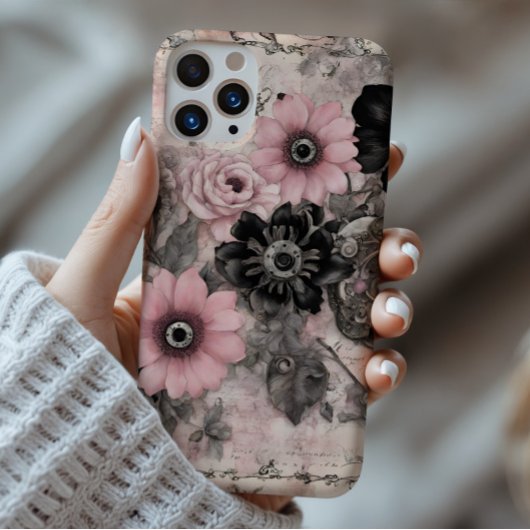 Steampunk Boho Roze & Zwarte Bloemen Case-Mate iPhone Case