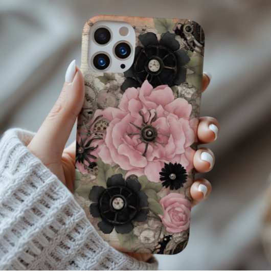  Steampunk Boho Roze & Zwarte Bloemen Case-Mate iPhone Case