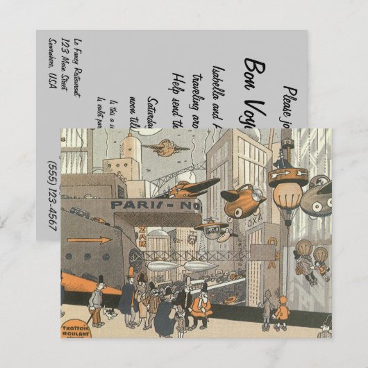 Steampunk Bon Voyage Party Uitnodiging (Voorkant / Achterkant)