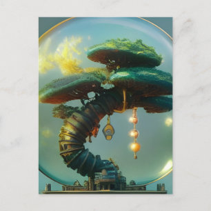 Steampunk Bonsai-boom onder een koepel Briefkaart