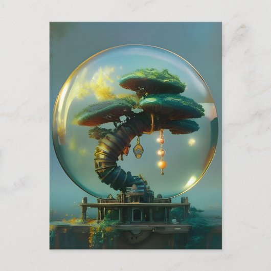 Steampunk Bonsai Tree in een Glass Orb Briefkaart (Voorkant)