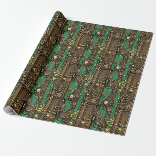 Steampunk Book Industrial Green Cadeaupapier (Uitgerold)