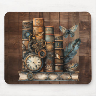 Steampunk Books Wood Background Mousepad Muismat