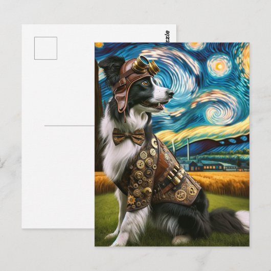 Steampunk Border Collie in de Sterrennacht Briefkaart (Voorkant / Achterkant)