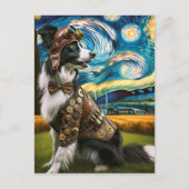 Steampunk Border Collie in de Sterrennacht Briefkaart (Voorkant)
