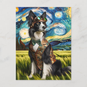 Steampunk Border Collie in de Sterrennacht Briefkaart