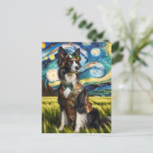 Steampunk Border Collie in de Sterrennacht Briefkaart (Staand voorkant)