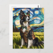 Steampunk Border Collie in de Sterrennacht Briefkaart (Voorkant / Achterkant)