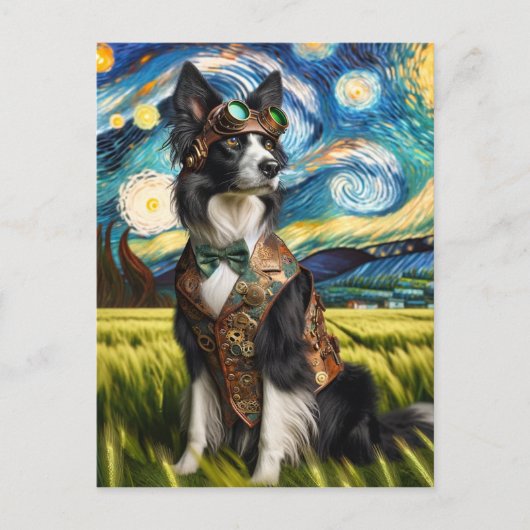 Steampunk Border Collie in de Sterrennacht Briefkaart (Voorkant)