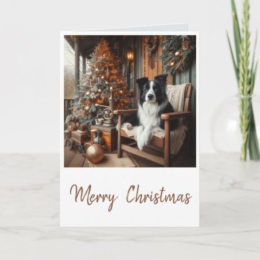 Steampunk Border Collie Kerstmis Kaart (Voorkant)