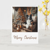 Steampunk Border Collie Kerstmis Kaart (Gele Bloem)