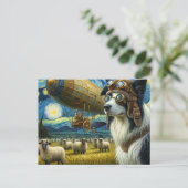 Steampunk Border Collie Met Schapen Briefkaart (Staand voorkant)