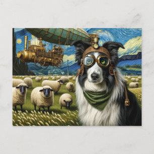 Steampunk Border Collie Met Schapen Briefkaart
