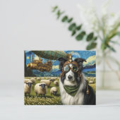 Steampunk Border Collie Met Schapen Briefkaart (Staand voorkant)