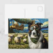 Steampunk Border Collie Met Schapen Briefkaart (Voorkant / Achterkant)