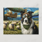 Steampunk Border Collie Met Schapen Briefkaart (Voorkant)