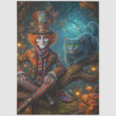 Steampunk-bos Tovenaar Magische Kat Decoupage Tissuepapier (Voorkant)