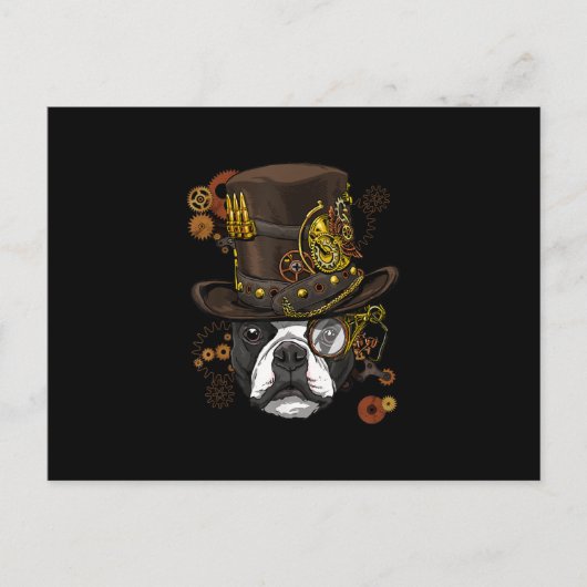 Steampunk Boston Terrier Dog Shirt Steampunk Lover Aankondigingskaart (Voorkant)