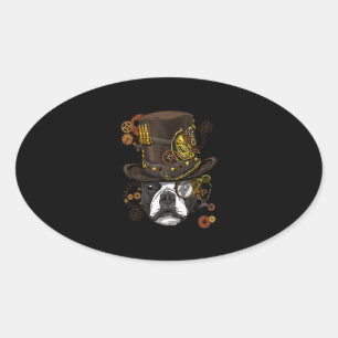 Steampunk Boston Terrier Dog Shirt Steampunk Lover Ovale Sticker