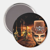 Steampunk Boy en Robot Dog Magneet (Voorkant / Achterkant)