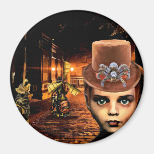 Steampunk Boy en Robot Dog Magneet
