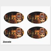 Steampunk Boy en Robot Dog Sci Fi fantasiekunst Ovale Sticker (Vel)