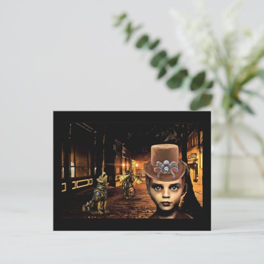 Steampunk Boy Robot Dog time reis Original Scifi Briefkaart (Staand voorkant)