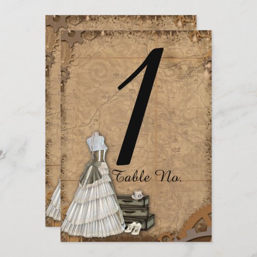 Steampunk Bride Wedding Table Number Kaart (Voorkant / Achterkant)