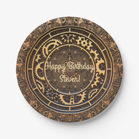 Steampunk Bronze Gears Filigree Papieren Bordje (Voorkant)