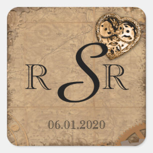 Steampunk Bruid Bruiloft Monogram Vierkante Sticker