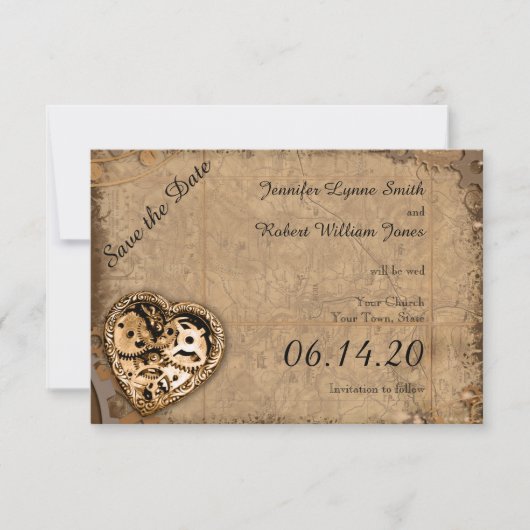 Steampunk Bruid Bruiloft Save the Date (Voorkant)