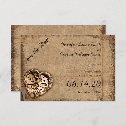 Steampunk Bruid Bruiloft Save the Date (Voorkant / Achterkant)