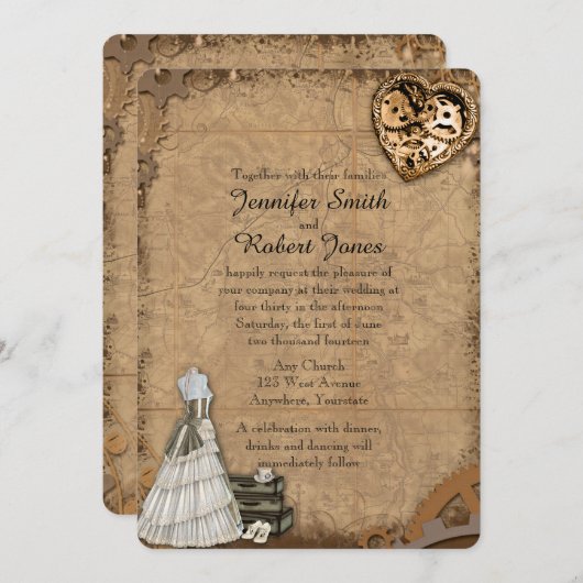 Steampunk bruid bruiloft uitnodiging (Voorkant / Achterkant)