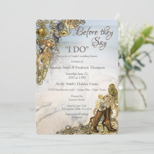 Steampunk Bruiloft door het Zee Trouwdouche Kaart (Staand voorkant)