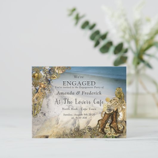 Steampunk Bruiloft door het Zee Verloving Uitnodiging Briefkaart (Staand voorkant)