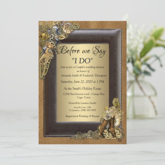 Steampunk bruiloft op suède bruiloft douche kaart (Staand voorkant)