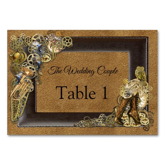 Steampunk bruiloft op suède tafelkaarten kaart (Voorkant)