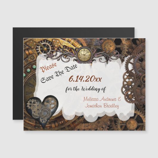 Steampunk Bruiloft Save the Date Magnetische Kaart Magnetische Uitnodiging (Voorkant / Achterkant)