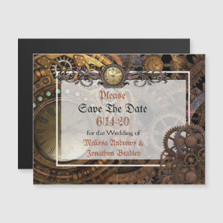 Steampunk Bruiloft Save the Date Magnetische Kaart Magnetische Uitnodiging