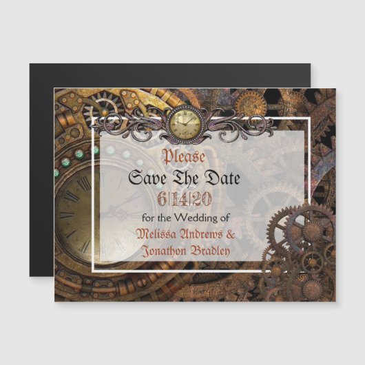 Steampunk Bruiloft Save the Date Magnetische Kaart Magnetische Uitnodiging (Voorkant / Achterkant)