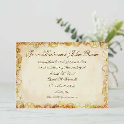 Steampunk bruiloft, uitnodiging (Staand voorkant)