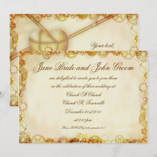 Steampunk bruiloft, uitnodiging (Voorkant / Achterkant)