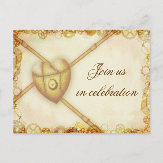 Steampunk bruiloft, uitnodiging briefkaart (Voorkant)