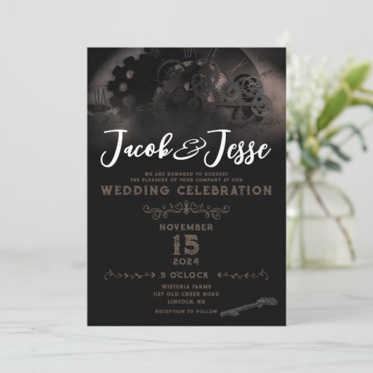 Steampunk bruiloft uitnodiging - Flat Kaart (Staand voorkant)