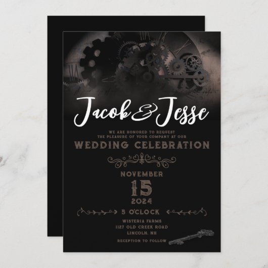 Steampunk bruiloft uitnodiging - Flat Kaart (Voorkant / Achterkant)