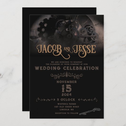Steampunk bruiloft uitnodiging - Flat Kaart (Voorkant / Achterkant)